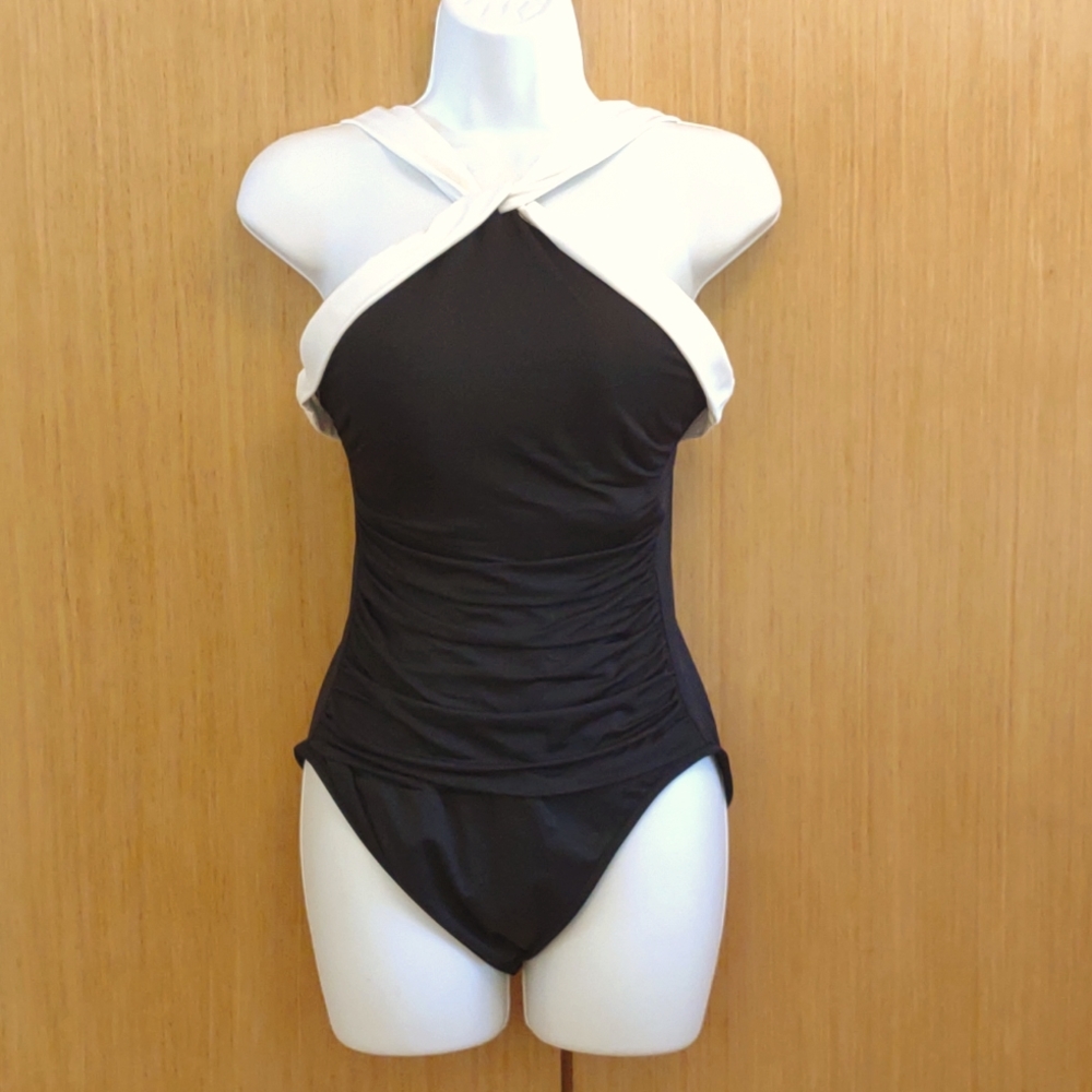 Lauren Ralph Lauren SZ 10 BLK/White One Piece Swim Suit.
